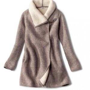 Orvis Left Bank Double-Knit Wool Sweater Coat Size Medium in Brown and Ivory